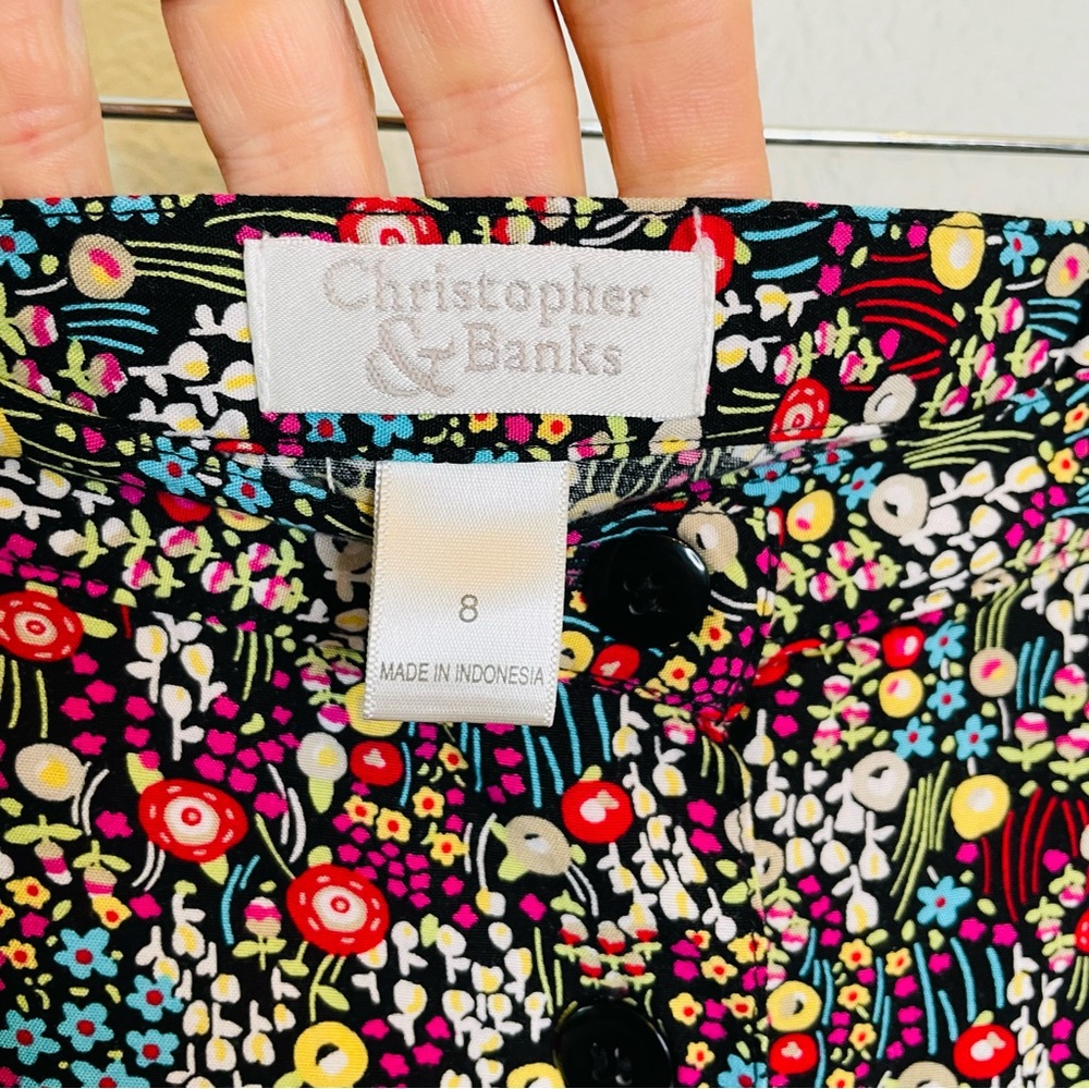 Christopher & Banks Black Multicolor Micro Floral Button Front Midi Skirt | 8 - Picture 5 of 5